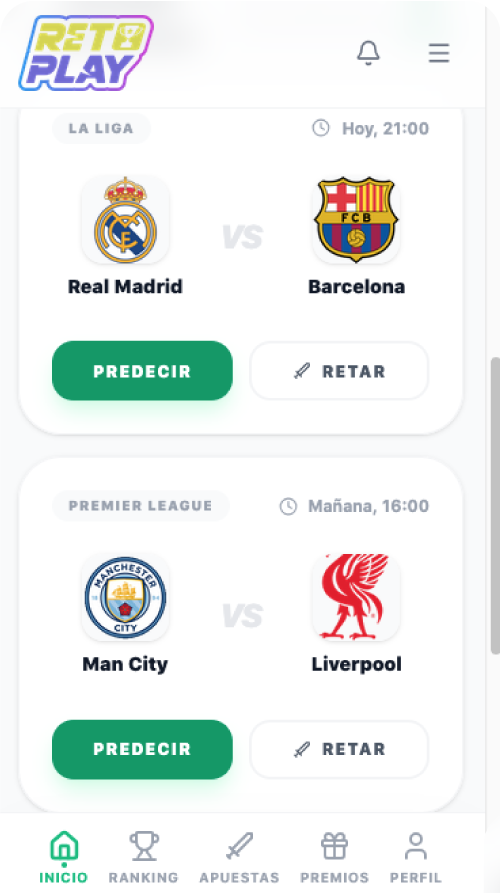 Aplicación Móvil RetaPlay, para dispositivos Android, donde se juega y se apuesta entre usuarios